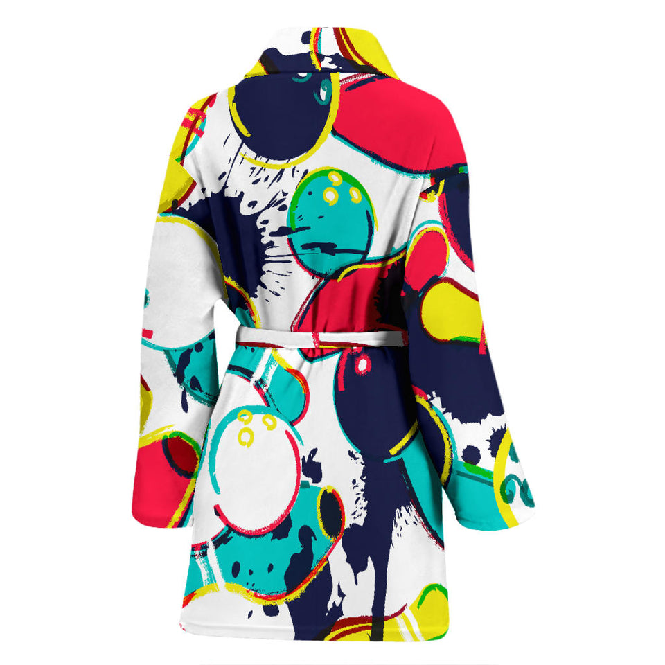Watercolor Bowling Ball Pins Women'S Bathrobe