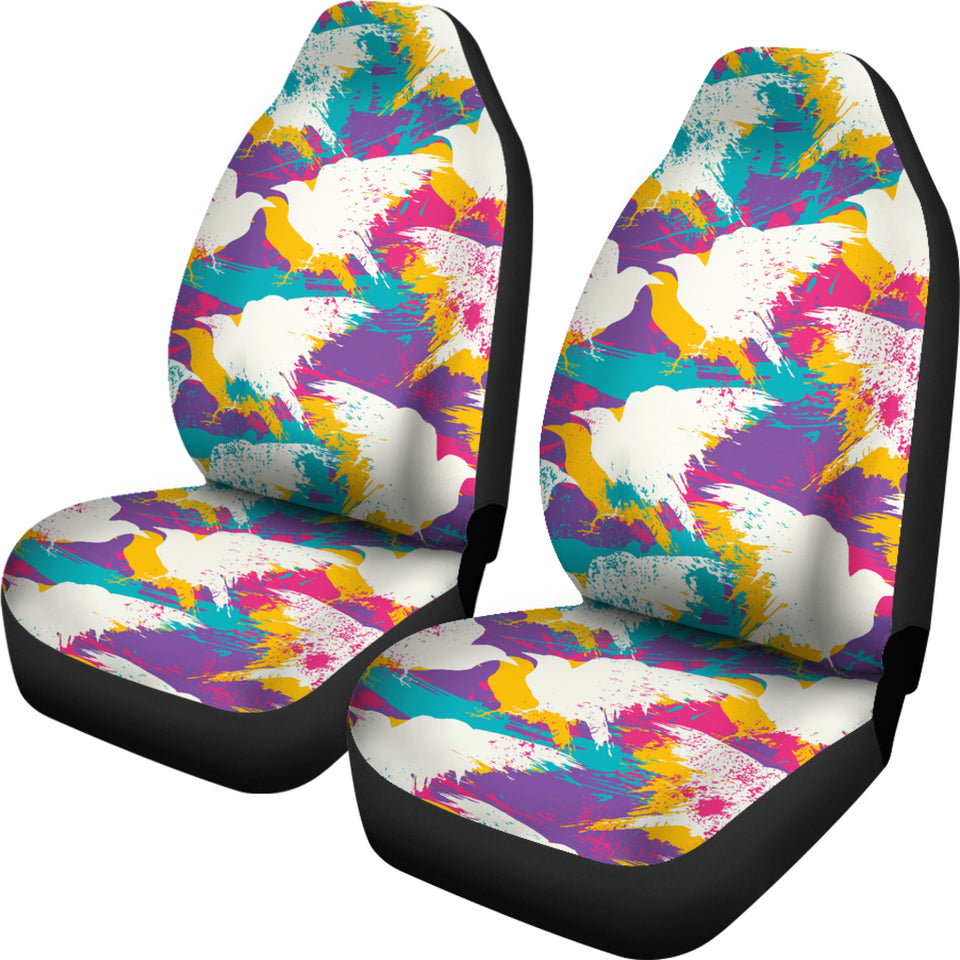 Colorful Crow Illustration Pattern Universal Fit Car Seat Covers