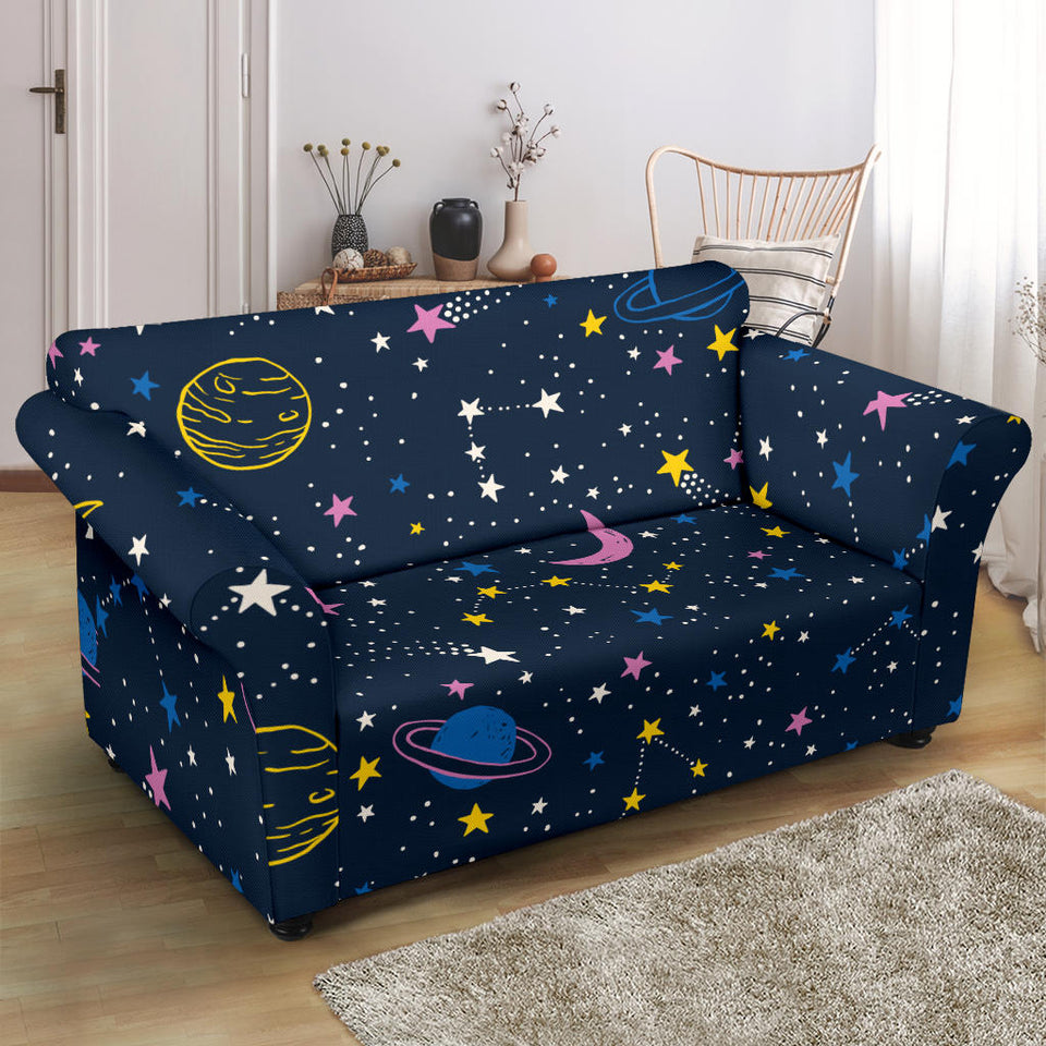 Space Pattern With Planets, Comets, Constellations And Stars Loveseat Couch Slipcover