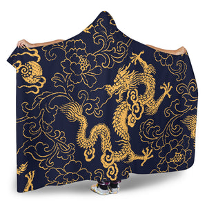 Gold Dragon Pattern Hooded Blanket