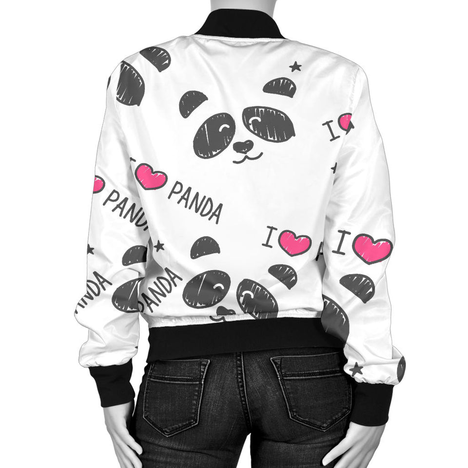Hand Drawn Faces Of Pandas Pattern Women'S Bomber Jacket