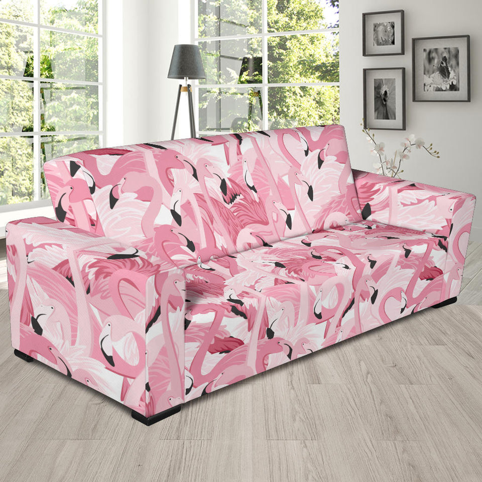 Pink Flamingos Pattern Background Sofa Slipcover