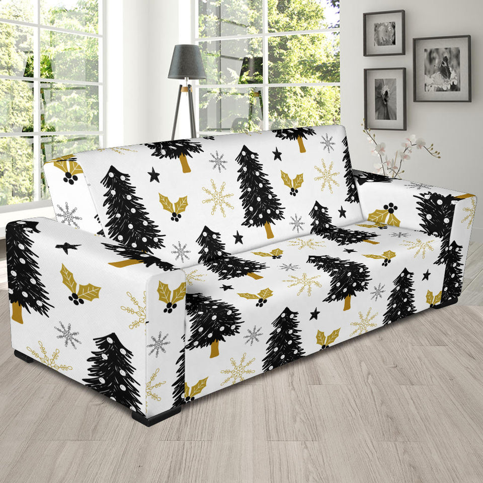Christmas Tree Holly Snow Star Pattern Sofa Slipcover