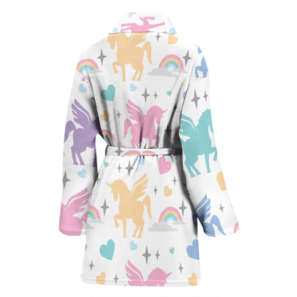 Colorful Unicorn Rainbow Heart Pattern Women'S Bathrobe