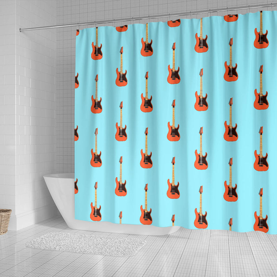 Electric Guitar Pattern Light Blue Background Shower Curtain Fulfilled In US