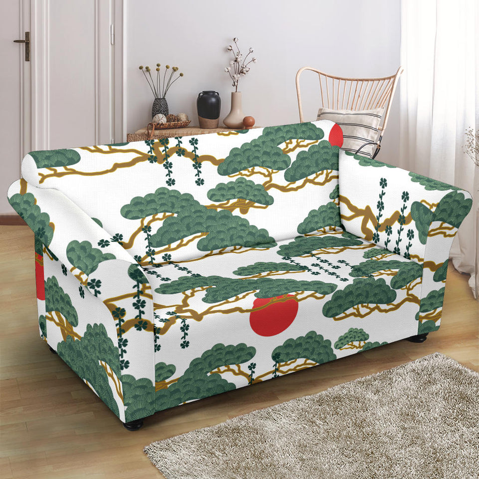 Bonsai Red Sun Japanese Pattern Loveseat Couch Slipcover