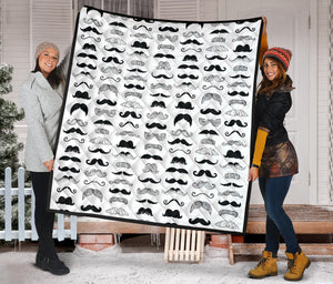 Mustache Beard Pattern Print Design 04 Premium Quilt