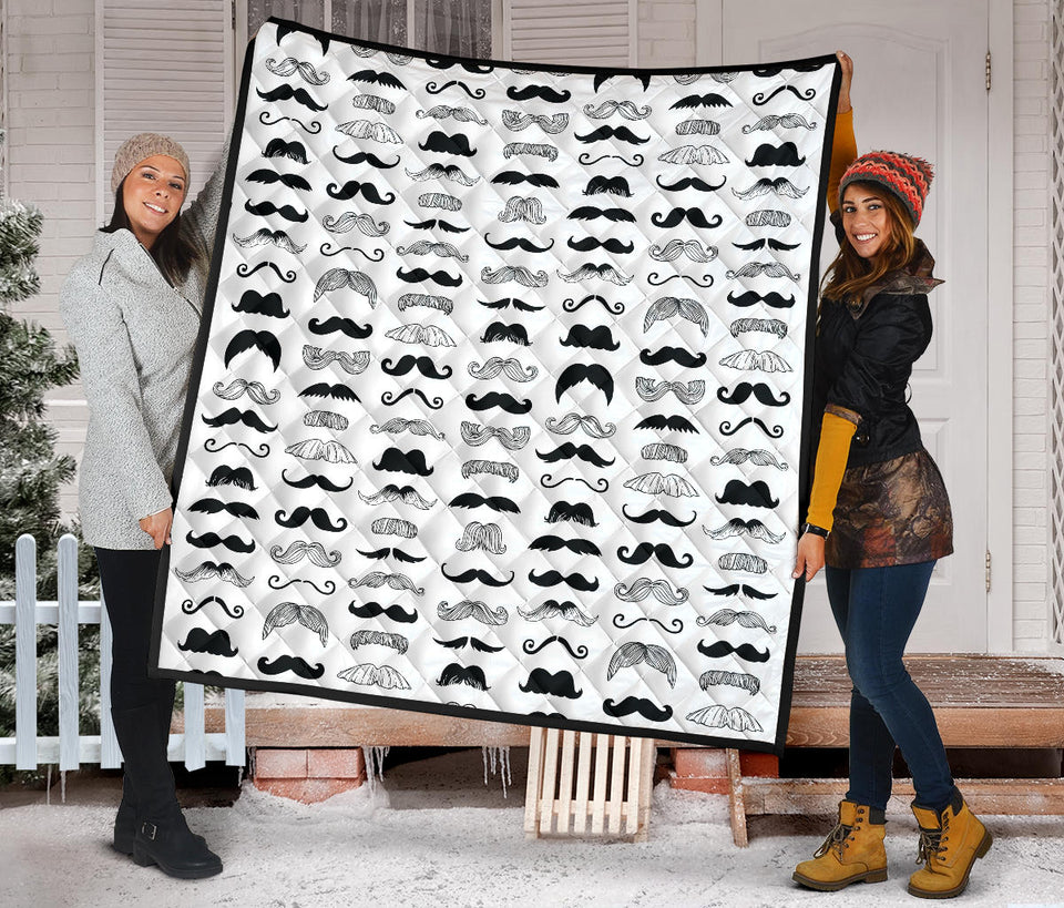 Mustache Beard Pattern Print Design 04 Premium Quilt