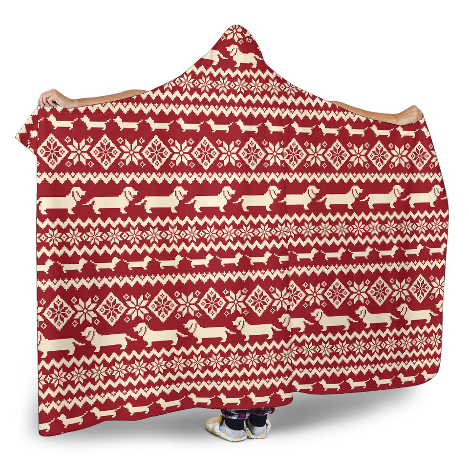 Dachshund Nordic Pattern Hooded Blanket
