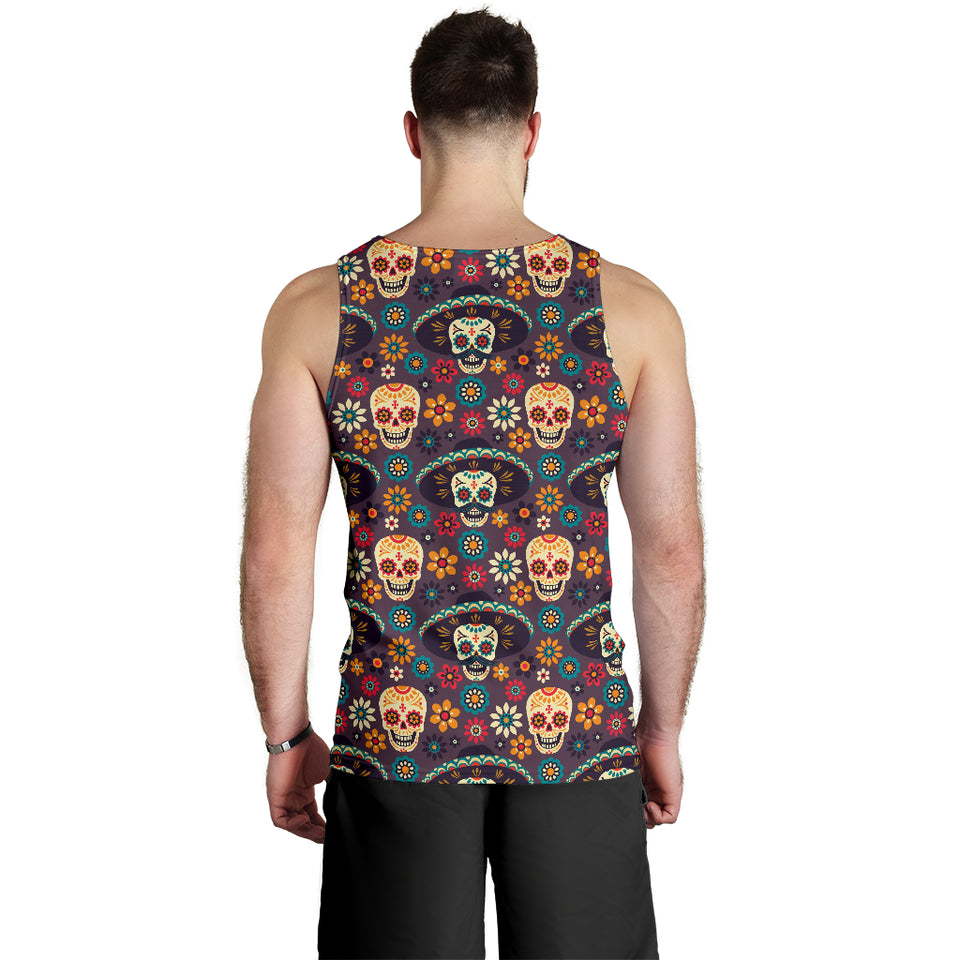 Sugar skulls flower maxican pattern Men Tank Top