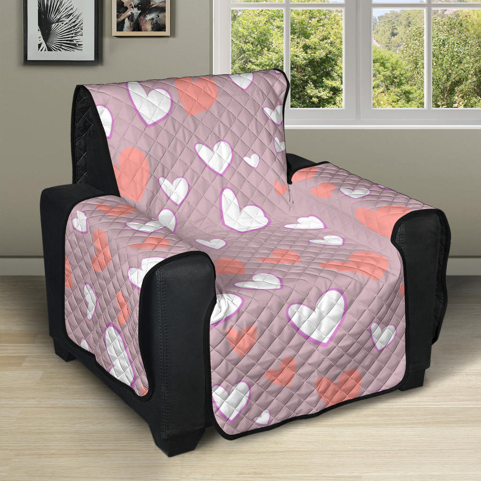 coral white heart pattern Recliner Cover Protector