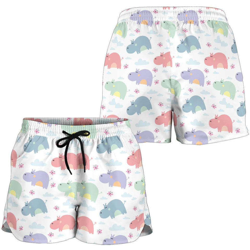 Hippopotamus Pattern Print Design 03 Women Shorts