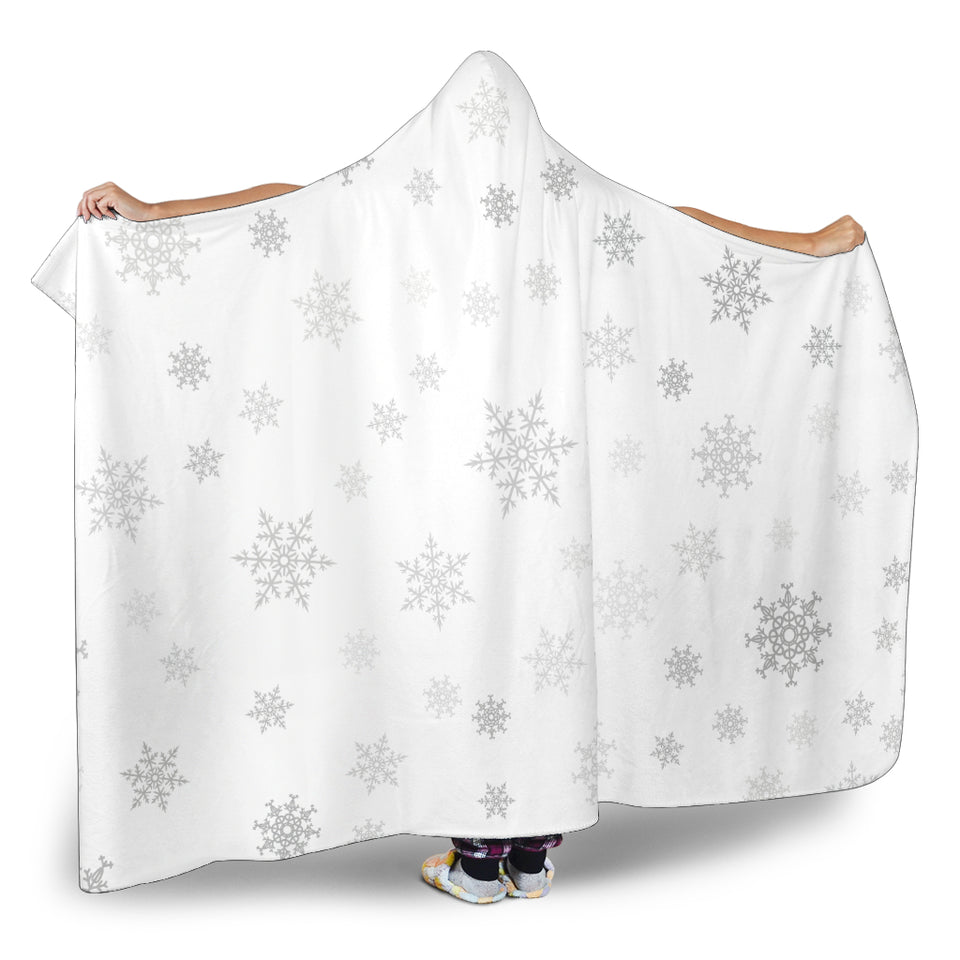 Snowflake Pattern White Background Hooded Blanket