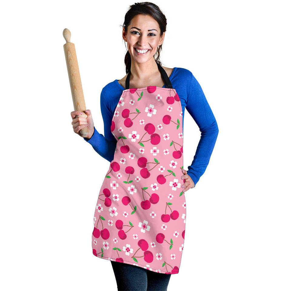 Cherry Flower Pattern Pink Background Adjustable Apron