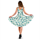 Green Ginkgo Leaves Pattern Sleeveless Midi Dress