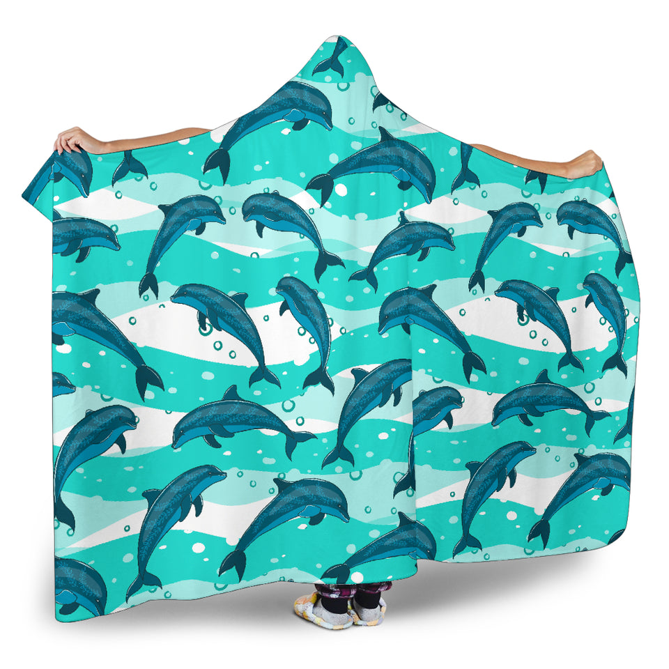 Dolphin Sea Pattern Hooded Blanket