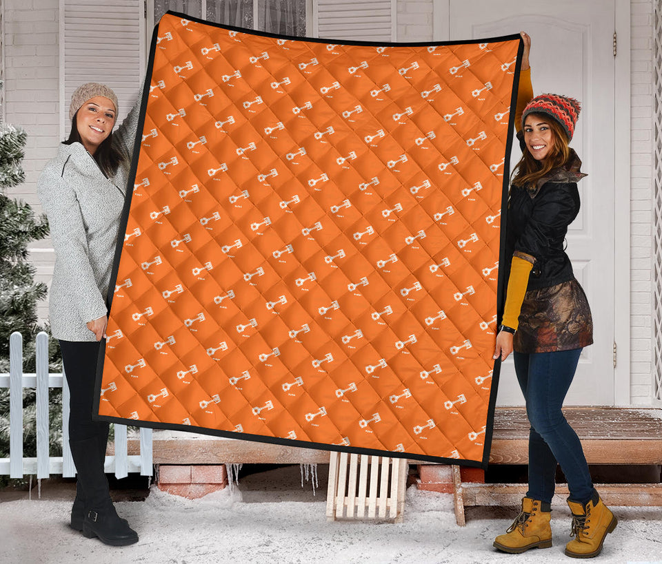 Engine Piston Orange Background Pattern Print Design 05 Premium Quilt