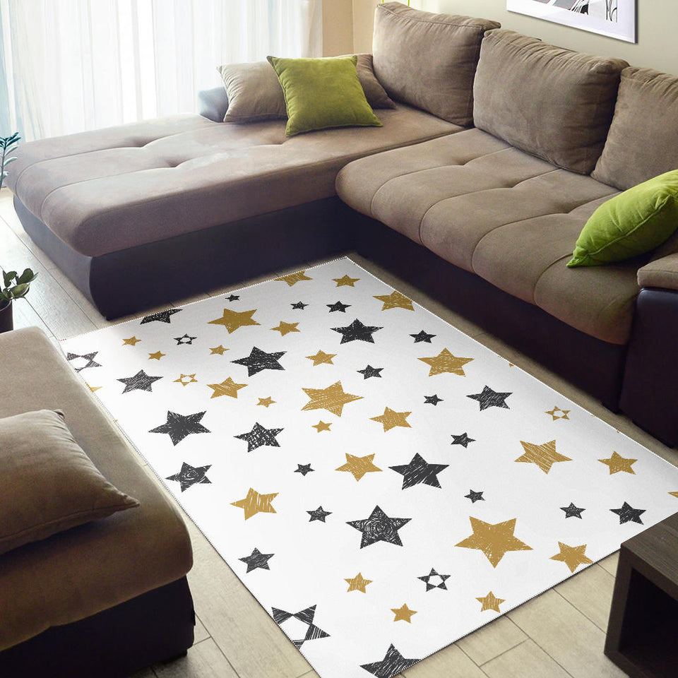 Hand Drawn Gold Black Star Pattern Area Rug
