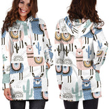 Lama Alpaca Cactus Hand Drawn Pattern Women'S Hoodie Dress
