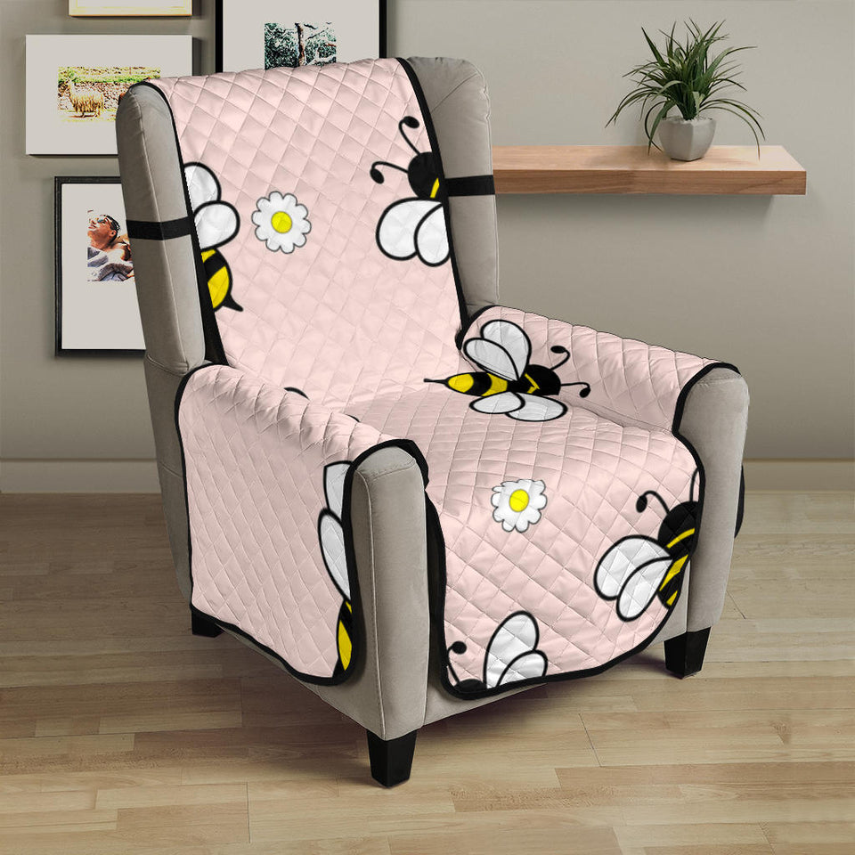 Cute bee flower pattern pink background Chair Cover Protector