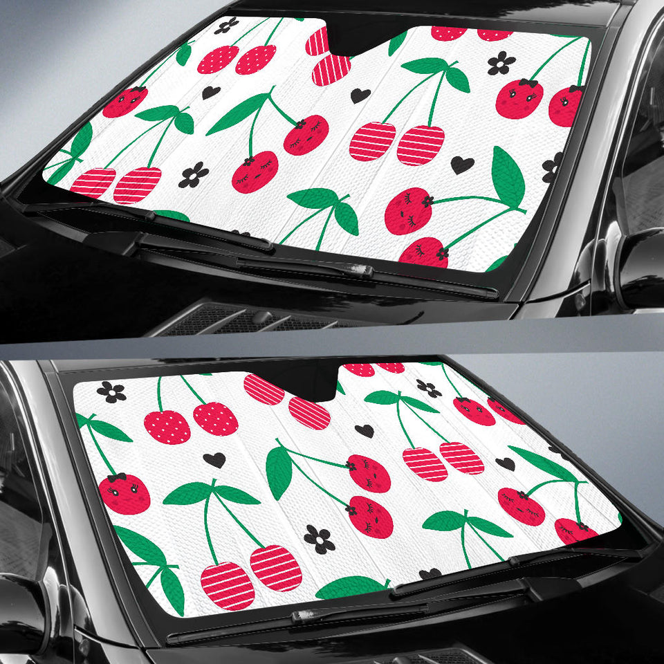 Cherry Pattern White Background Car Sun Shade