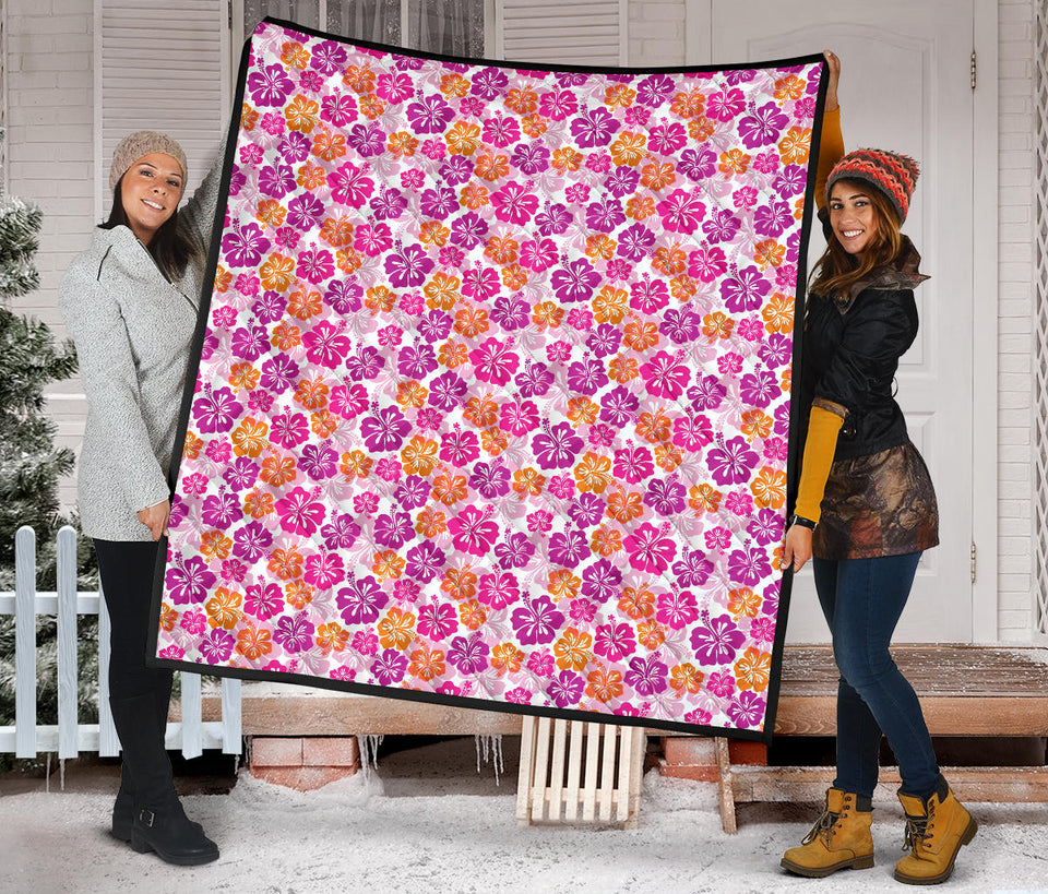 Hibiscus Pattern Print Design 01 Premium Quilt
