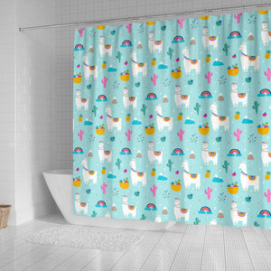 Llama Alpaca Cactus Leaves Pattern Shower Curtain Fulfilled In US