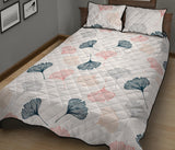 Black Gray Cream coral ginkgo leaves pattern Quilt Bed Set