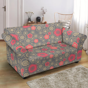 Red Gold Sakura Cherry Blossom Gray Background Loveseat Couch Slipcover