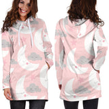 Cute Moon Cloud Star Pattern Pink Dot Background Women'S Hoodie Dress