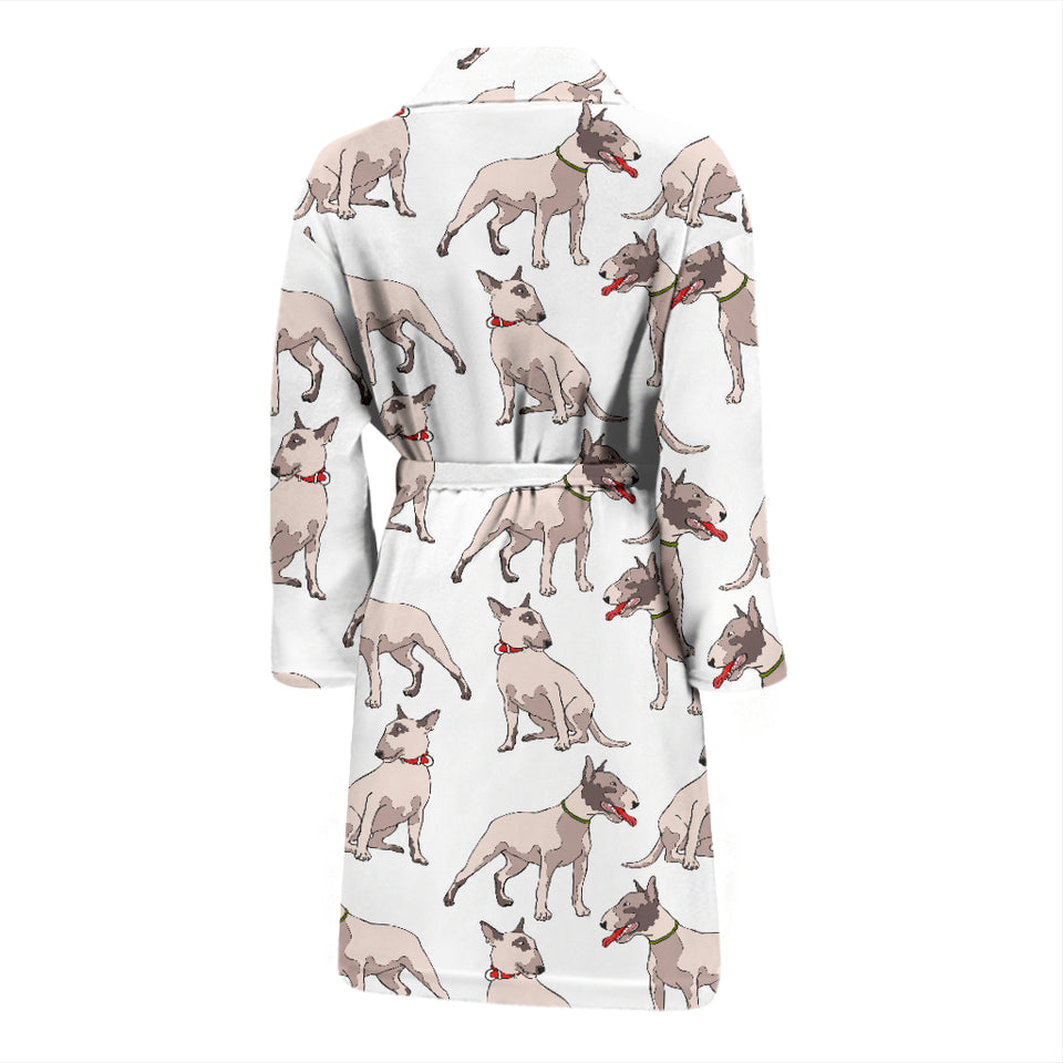 Bull Terrier Pattern Print Design 04 Men's Bathrobe