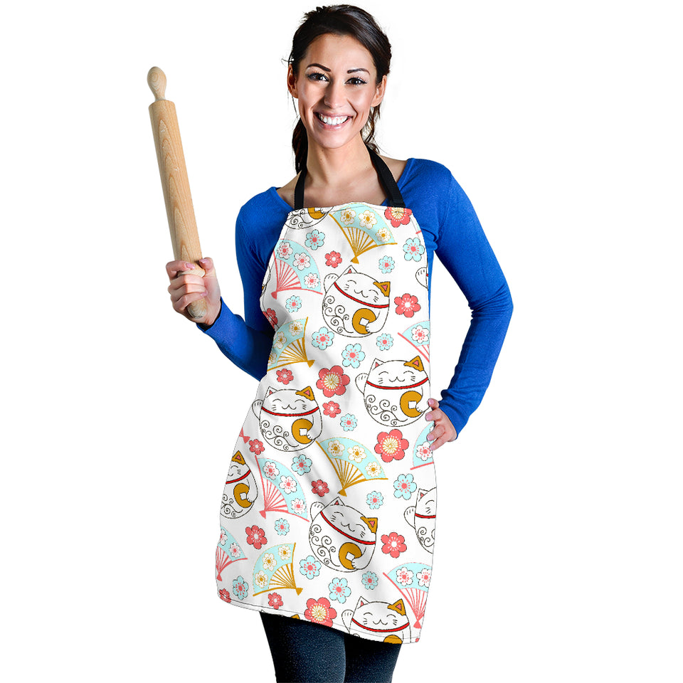 Maneki Neko Lucky Cat Fan Sakura Adjustable Apron