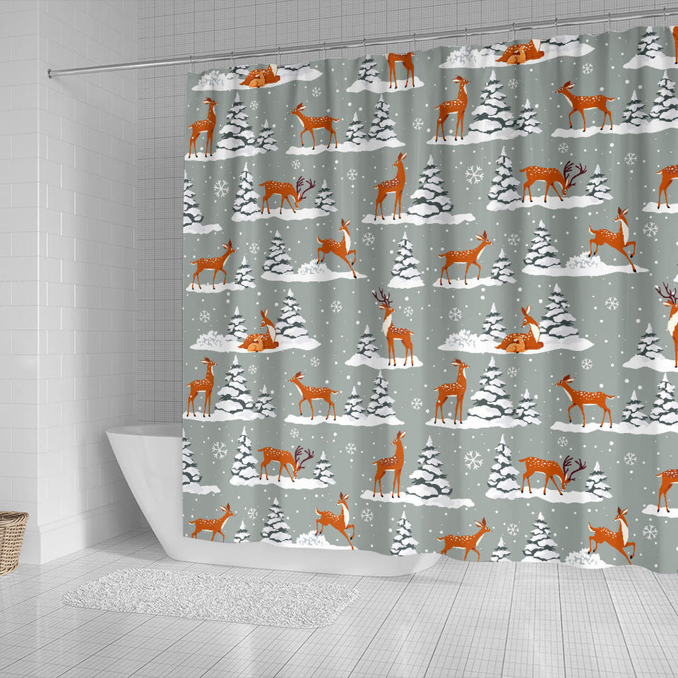 Beautiful Deers Winter Christmas Shower Curtain Fulfilled In US