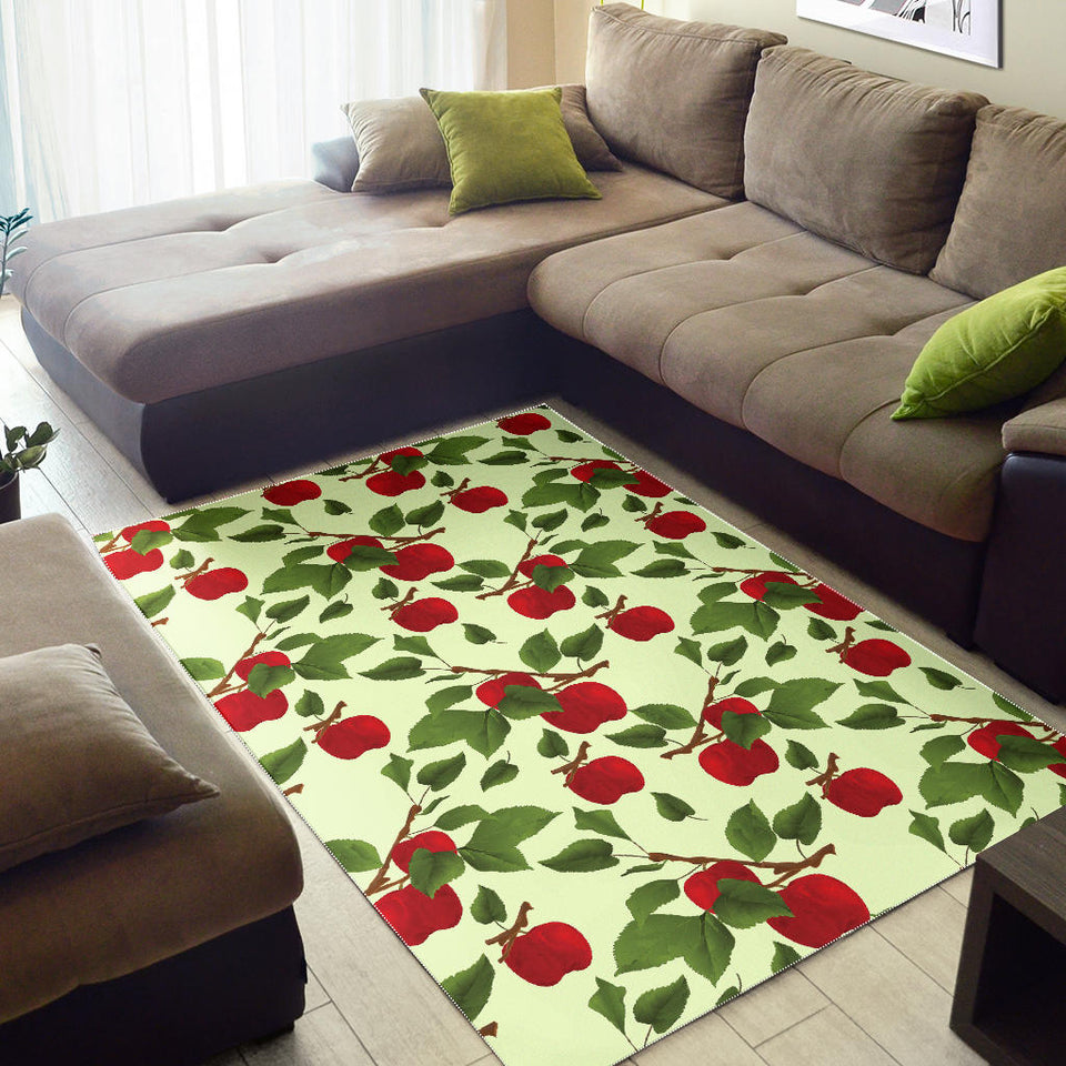 Red Apples Leaves Pattern Area Rug