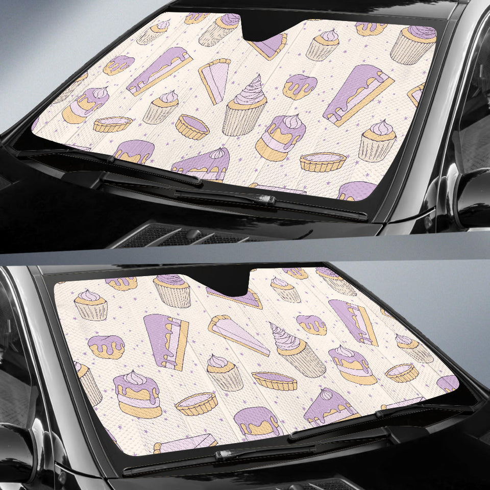 Cakes Pies Tarts Muffins And Eclairs Purple Blueberry Topping Pattern Car Sun Shade