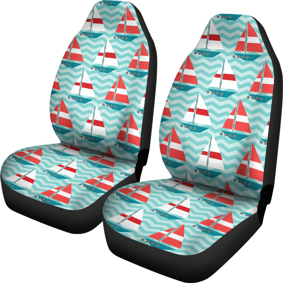 Red White Sailboat Wave Background  Universal Fit Car Seat Covers
