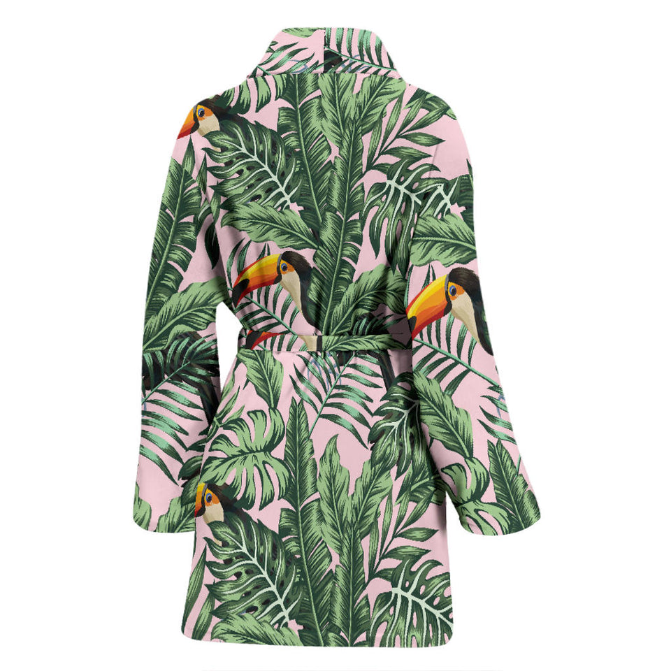 Toucan Tropical Green Jungle Palm Pattern Women'S Bathrobe