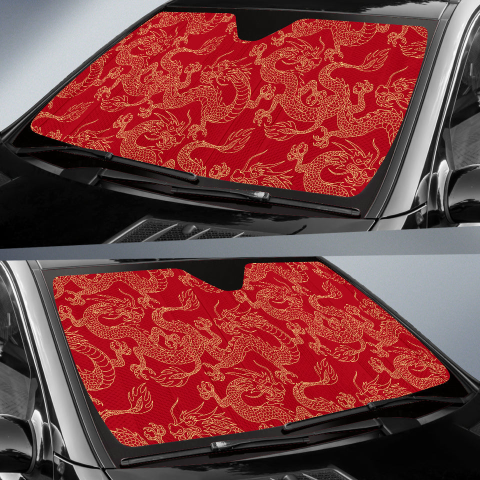 Gold Dragons Red Background Car Sun Shade