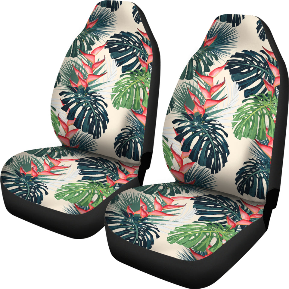 Heliconia Flowers, Palm And Monstera Leaves Universal Fit Car Seat Covers
