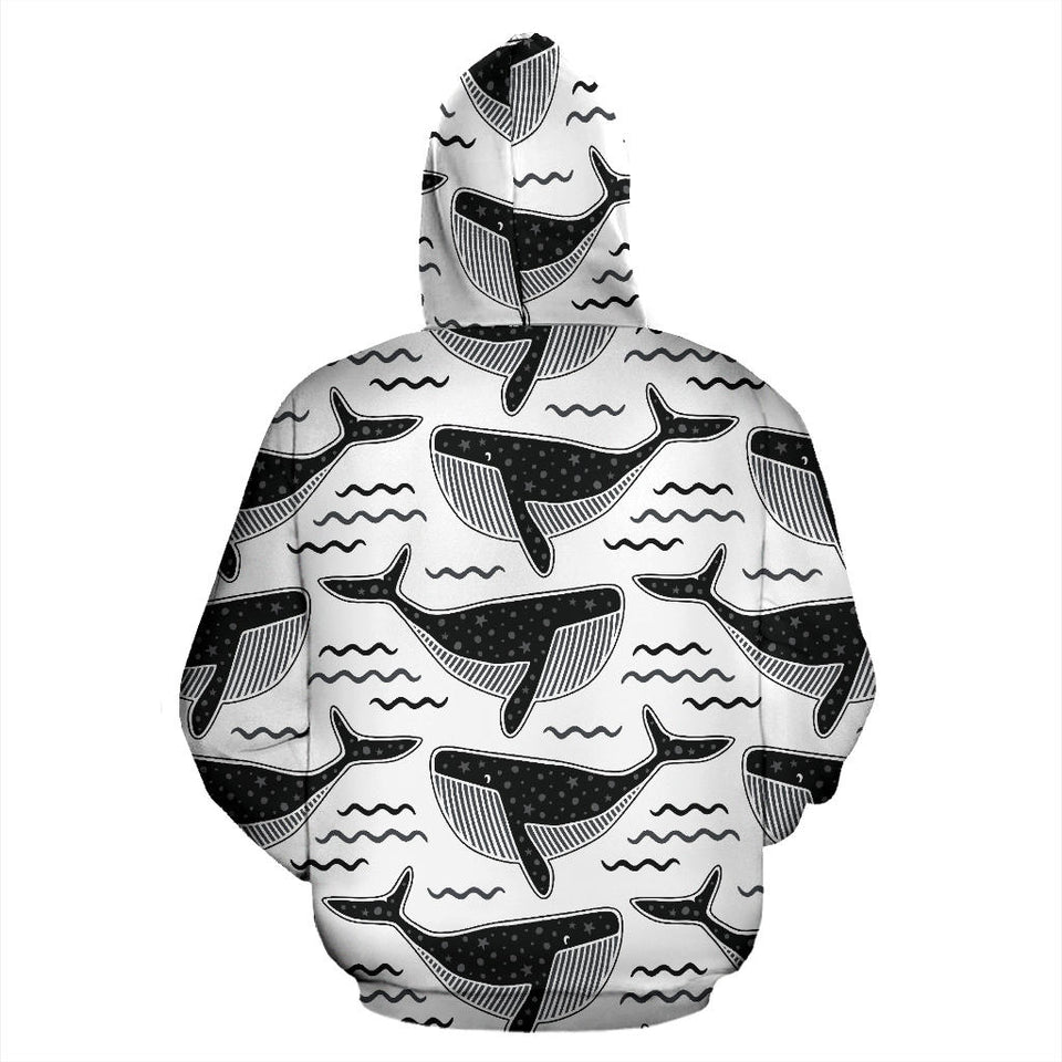 Black Whale Pattern Men Women Pullover Hoodie