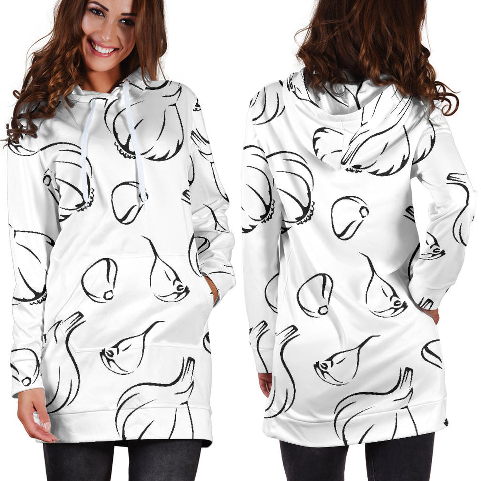 Garlic Pattern Black White Women'S Hoodie Dress