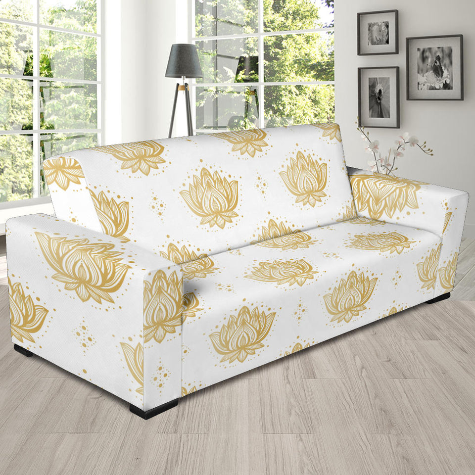 Gold Ornamental Lotue Waterlily Symbol Pattern Sofa Slipcover