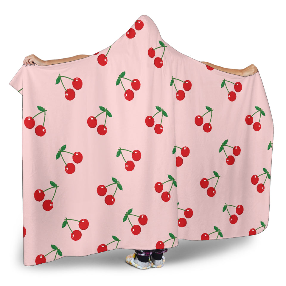 Cherry Pattern Pink Background Hooded Blanket