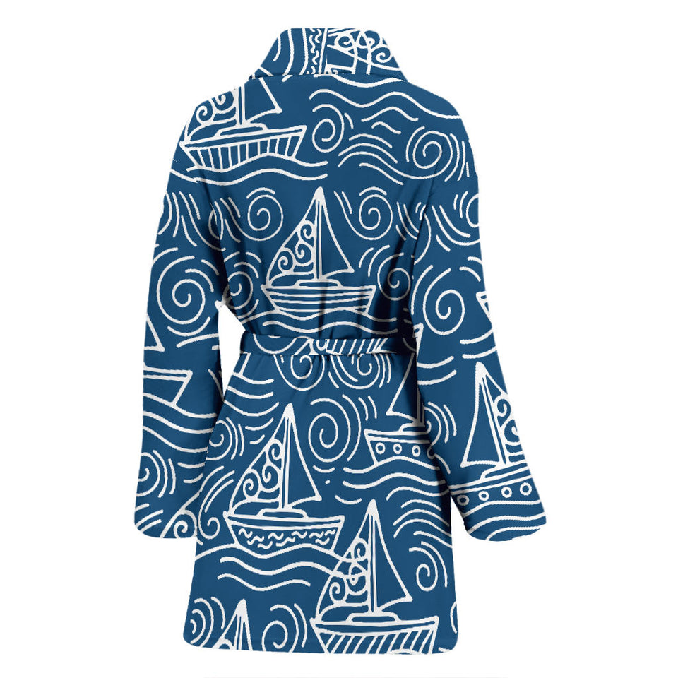 Hand Drawn Sailboat Pattern Women'S Bathrobe