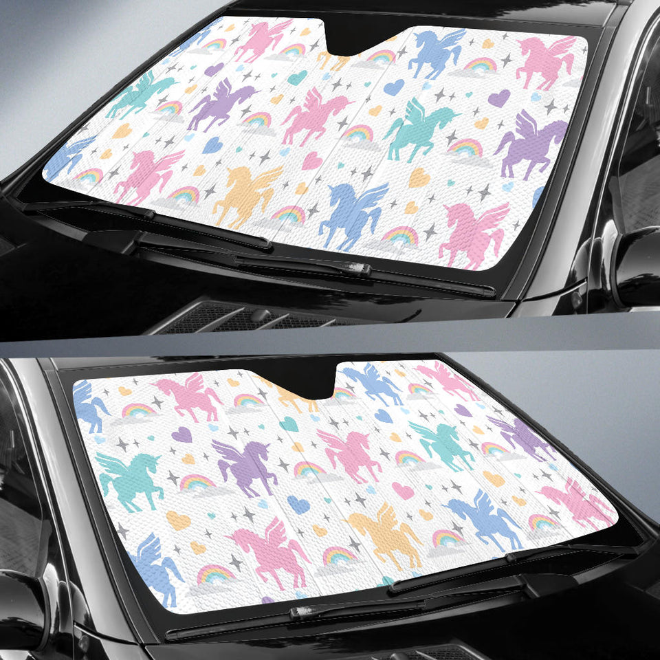 Colorful Unicorn Rainbow Heart Pattern Car Sun Shade