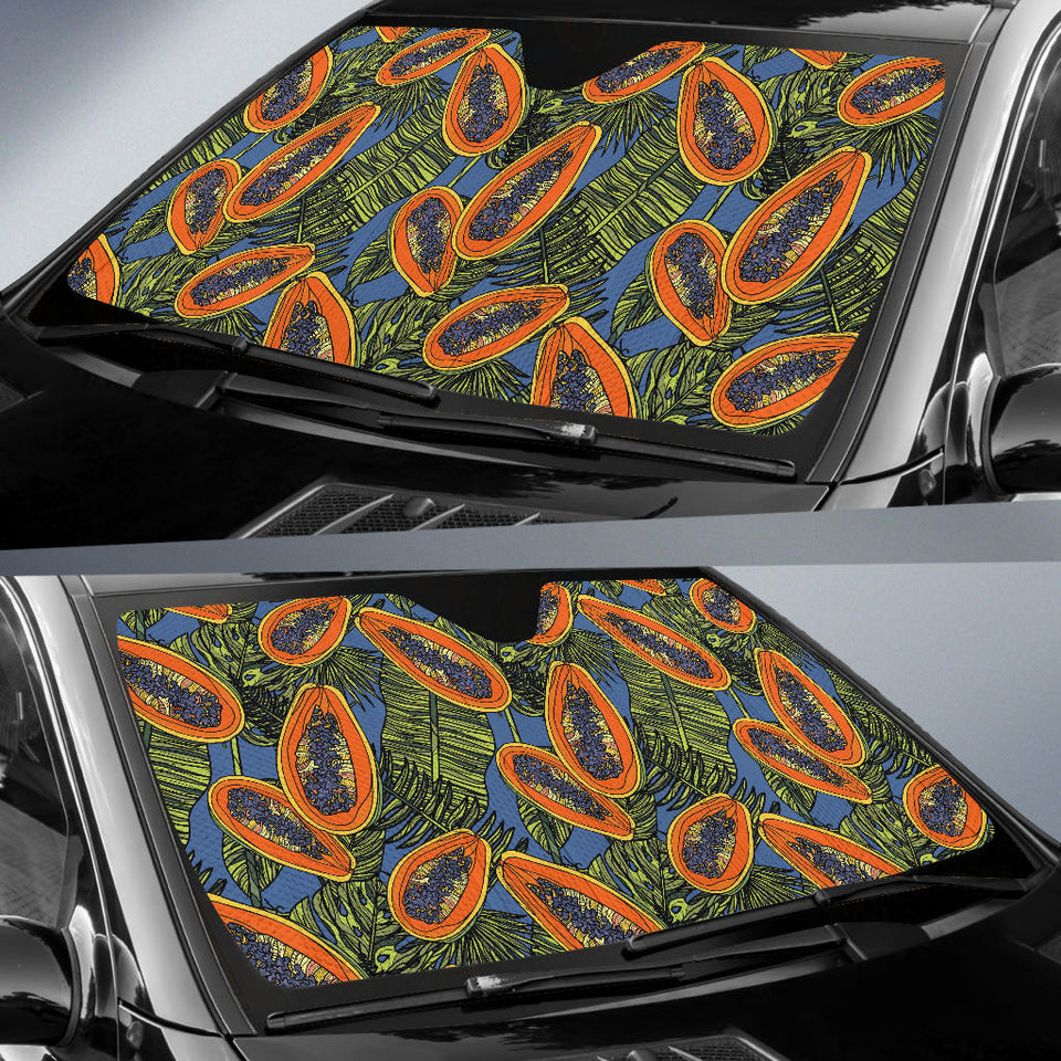 Colorful Papaya Tropical Leaves Car Sun Shade