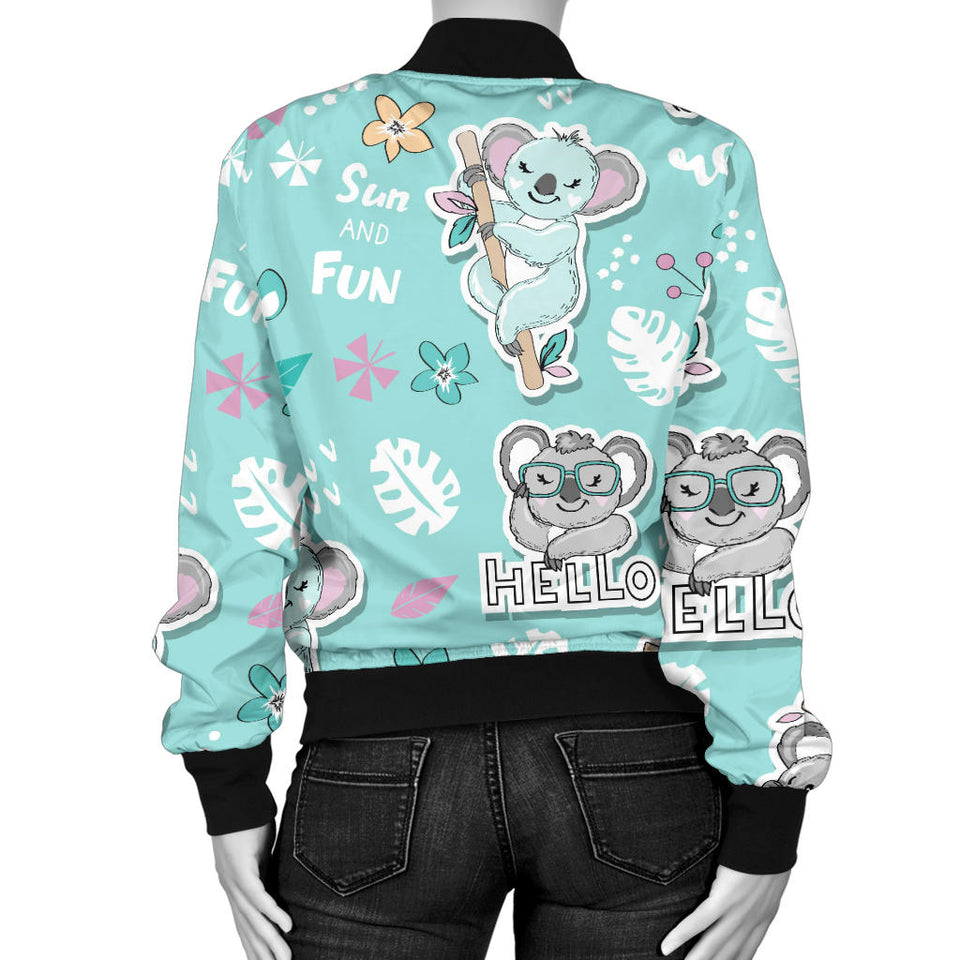 Cute Koalas Blue Background Pattern Women'S Bomber Jacket