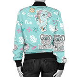 Cute Koalas Blue Background Pattern Women'S Bomber Jacket
