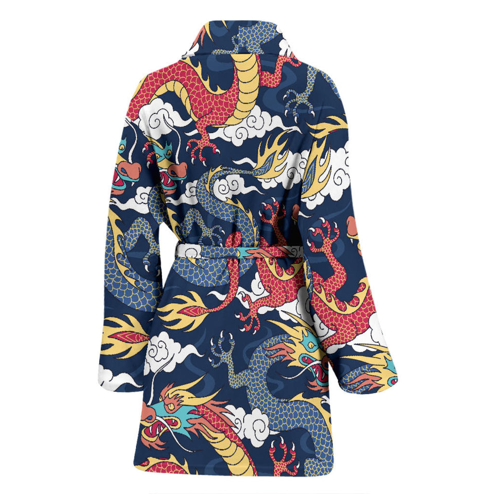 Blue Red Dragon Cloud Pattern Women'S Bathrobe