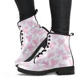 Watercolor Pink Heart Pattern Leather Boots